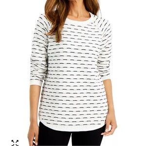 Karen Scott Plus Size 2X Cotton Textured Stripe Sweater Pullover Knit White Navy